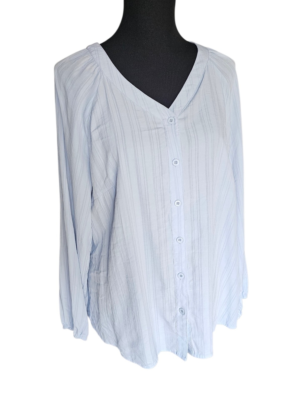 Agnes Orinda 1X Light Blue Textured Button Front Blouse Cottagecore Boho